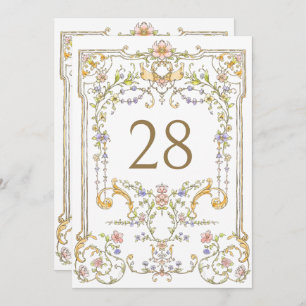 Ornate Vintage Boho Flowers Wedding Table Number