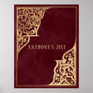 Ornate Vintage Burgundy and Gold Poster
