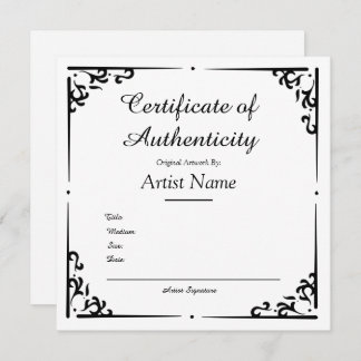 Ornate Vintage Certificate of Authenticity for Art