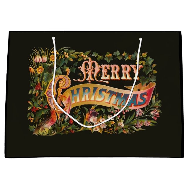 Ornate Vintage Christmas Greeting Large Gift Bag (Front)