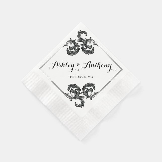Ornate Vintage Floral Personalised Wedding Napkin (Corner)