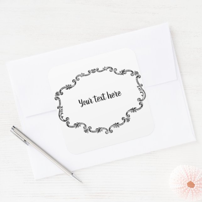 Ornate Vintage Frame Add Text Square Sticker (Envelope)