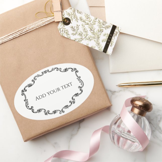 Ornate Vintage Frame Add Your Text  Oval Sticker (Gifting)