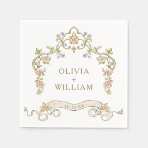 Ornate Vintage Frame Bohemian Flowers Wedding Napkin