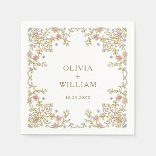 Ornate Vintage Frame Bohemian Flowers Wedding Napkin