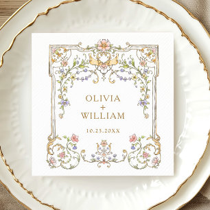 Ornate Vintage Frame Bohemian Flowers Wedding Napkin