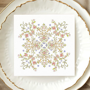 Ornate Vintage Frame Bohemian  Flowers Wedding Napkin