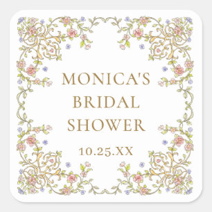 Ornate Vintage Frame Bohemian Flowers Wedding Square Sticker