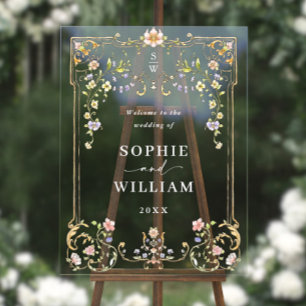 Ornate Vintage Frame Bohemian WELCOME Wedding Acrylic Sign