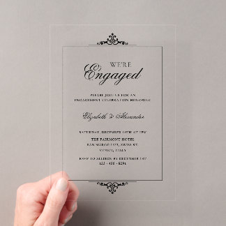 Ornate Vintage Frame Old Money We're Engaged Party Acrylic Invitations