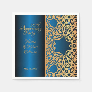 Ornate Vintage Gold And Blue Jewelled Anniversary Napkin