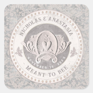 Ornate Vintage Meant to Bee Embossed Design Heart Square Sticker