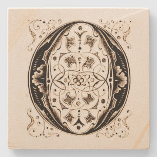 Ornate Vintage Monogram 'O' Square Stone Coaster