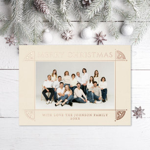 Ornate Vintage Motif Christmas Photo Ivory Foil Holiday Card