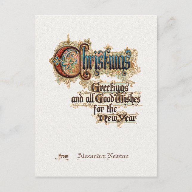 Ornate Vintage Ornamental Christmas Greetings Postcard (Front)