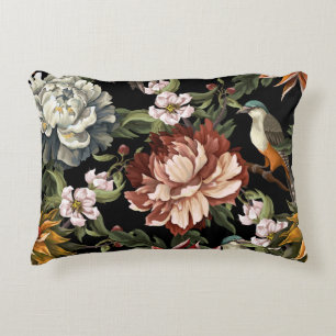 Ornate Vintage Peonies, Roses, Birds. Decorative Cushion