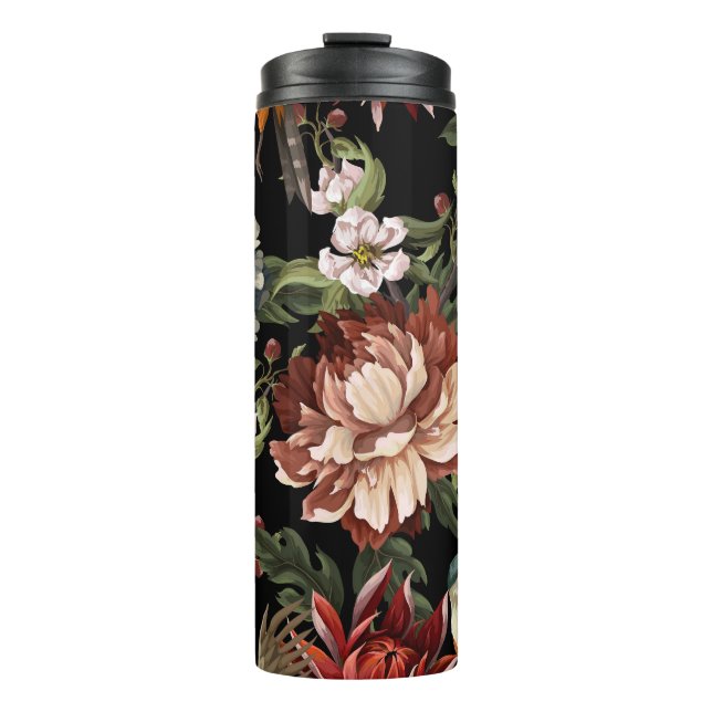 Ornate Vintage Peonies, Roses, Birds. Thermal Tumbler (Front)