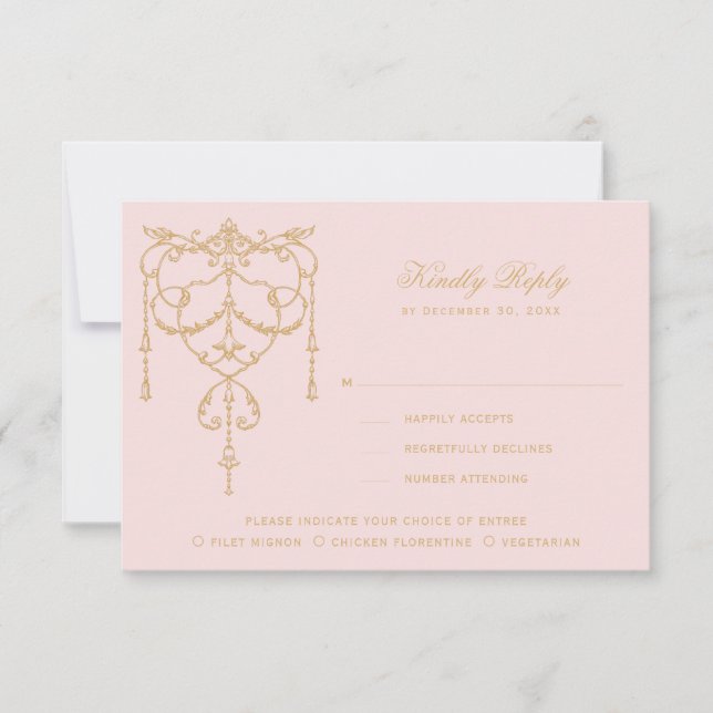 Ornate Vintage Pink Paris RSVP Card (Front)