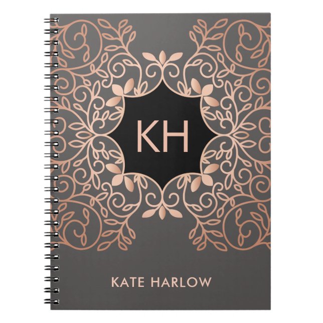 Ornate Vintage Rose Gold Monogram Notebook (Front)