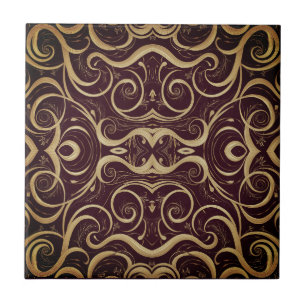 Ornate Vintage Scrollwork Deep burgundy Tile