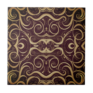 Ornate Vintage Scrollwork Deep burgundy Tile