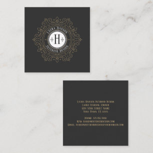 Ornate Vintage Swirls Frame Centre Initial   Square Business Card