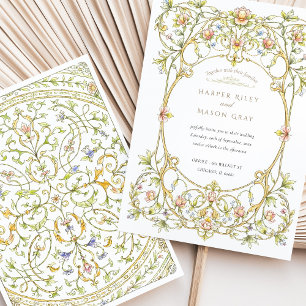 Ornate Watercolor Floral Scrollwork Wedding Invitation