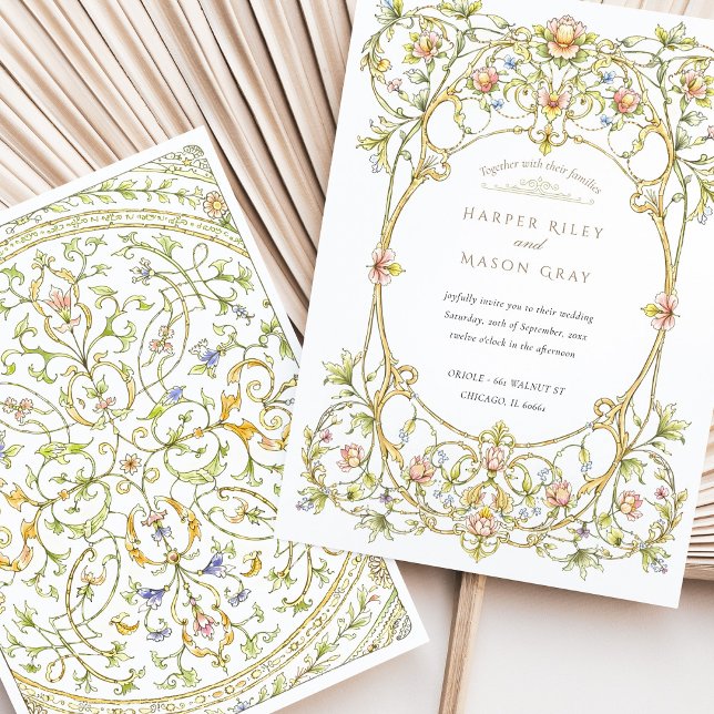 Ornate Watercolor Floral Scrollwork Wedding Invitation (Creator Uploaded)