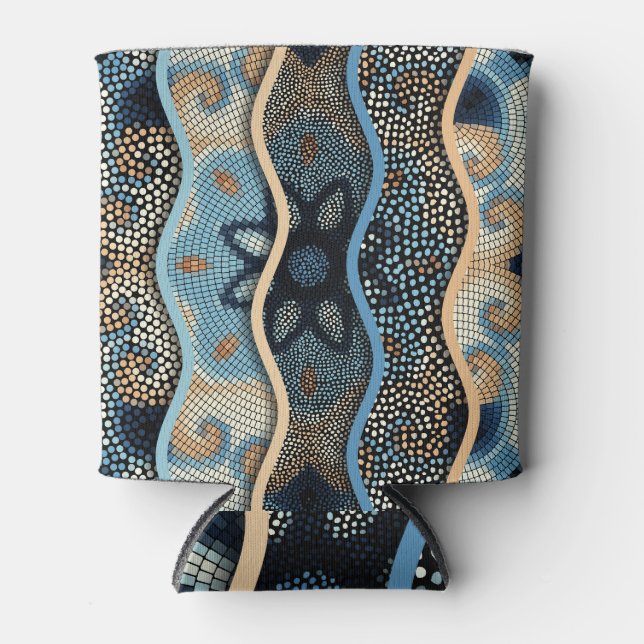 Ornate Waves: Mosaic Tile Texture. Can Cooler (Front)