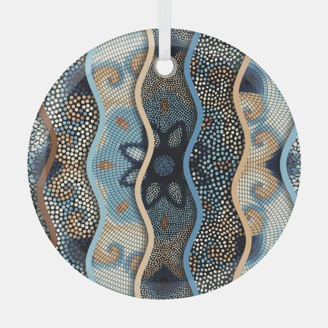 Ornate Waves: Mosaic Tile Texture. Glass Tree Decoration (Front)