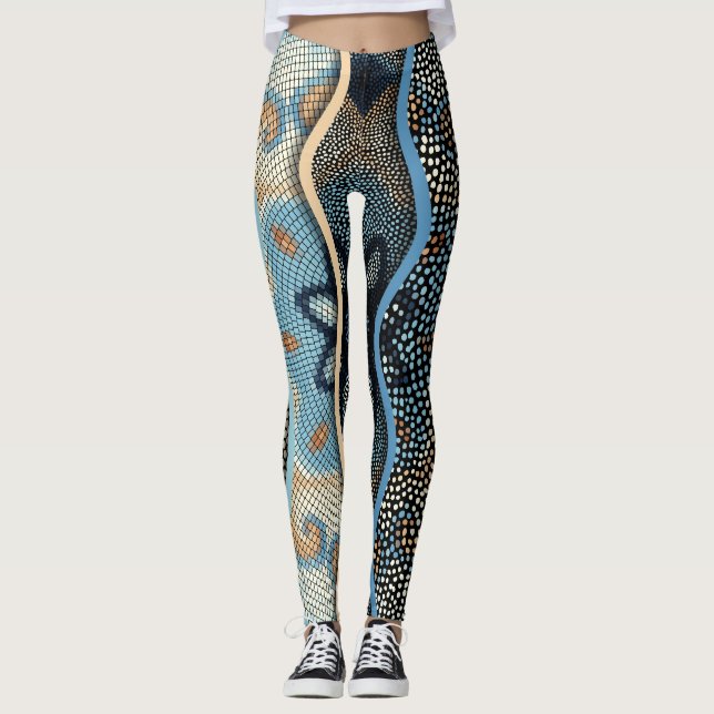 Ornate Waves: Mosaic Tile Texture. Leggings (Front)
