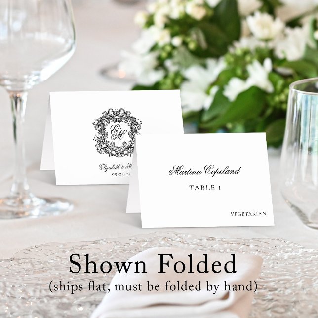 Ornate Wedding Monogram Guest Name Place Cards (Creator Uploaded)