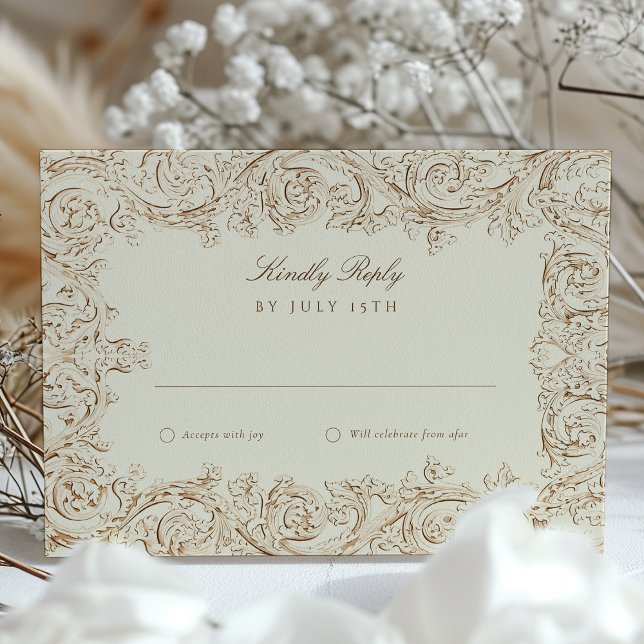 Ornate Wedding Scrollwork RSVP Card (Creator Uploaded)