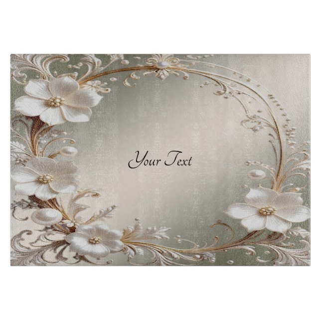 Ornate White Floral Cutting Board (Front)