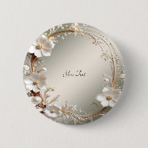 Ornate White Floral Frame Button