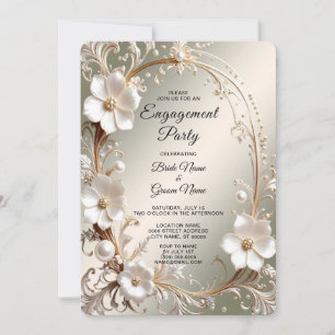 Ornate White Floral Frame Engagement Invitation