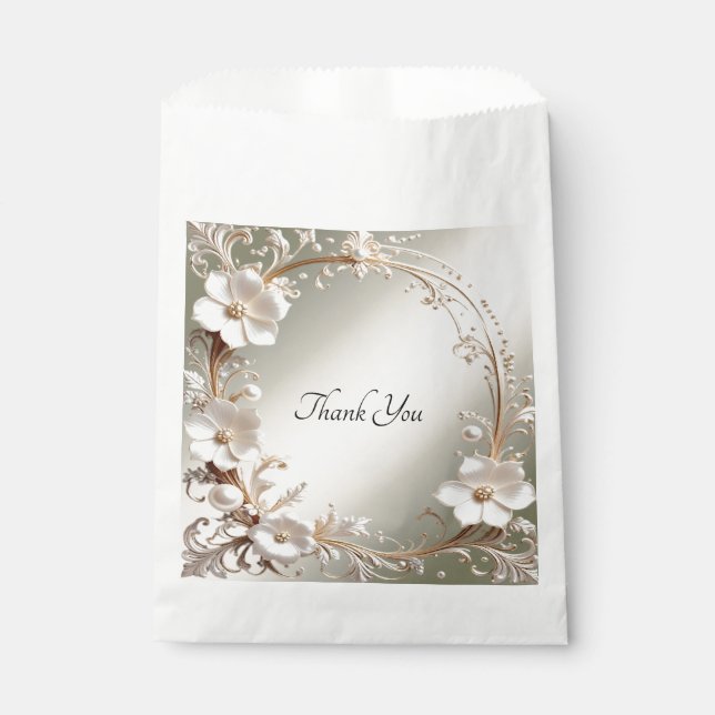 Ornate White Floral Frame Favour Bag (Front)