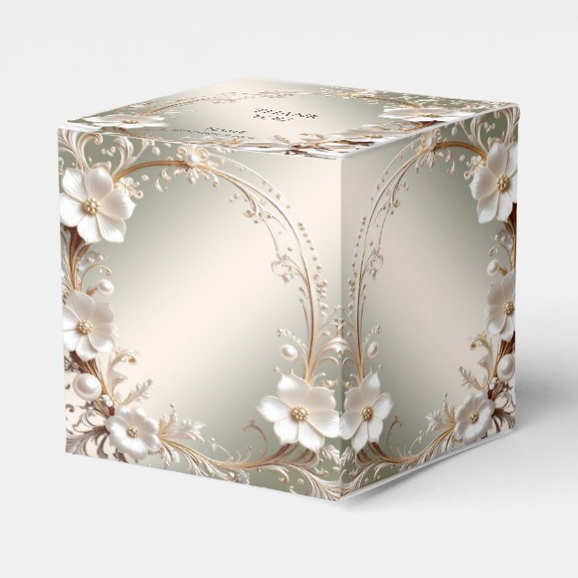 Ornate White Floral Frame Favour Box (Front Side)