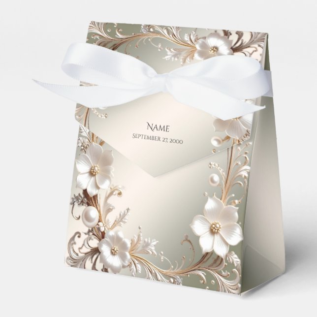 Ornate White Floral Frame Favour Box (Front Side)