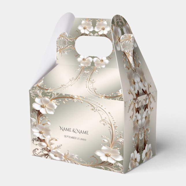 Ornate White Floral Frame Favour Box (Front Side)