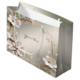 Ornate White Floral Frame Gift Bag