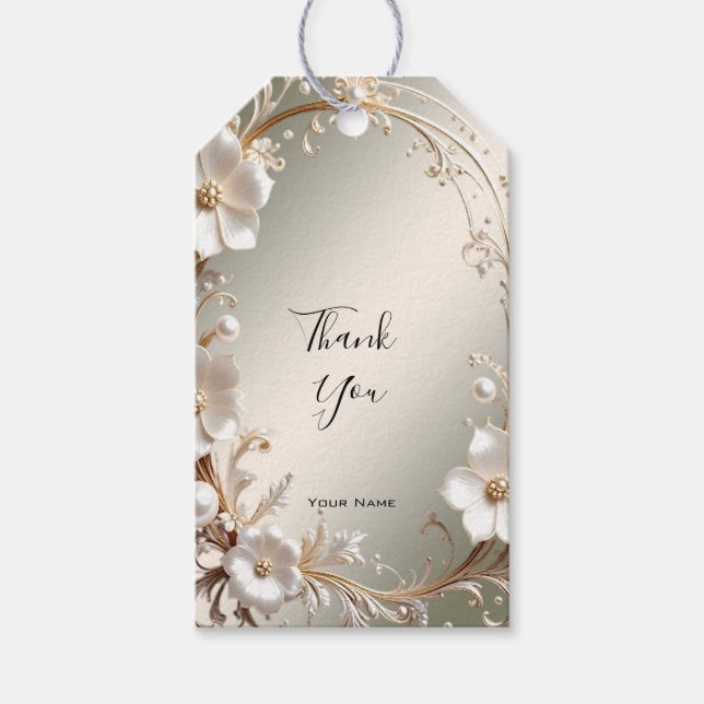 Ornate White Floral Frame Gift Tag (Front)