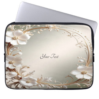 Ornate White Floral Frame Laptop Sleeve