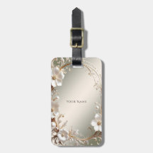 Ornate White Floral Frame Luggage Tag