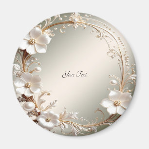 Ornate White Floral Frame Magnet