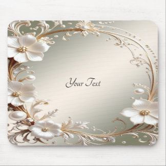 Ornate White Floral Frame Mousepad