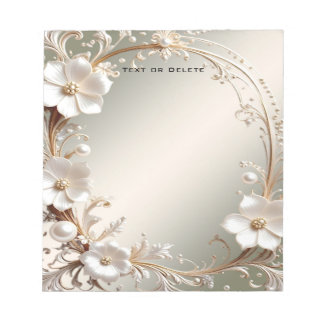 Ornate White Floral Frame Notepad