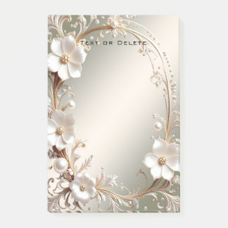 Ornate White Floral Frame Post it Notes
