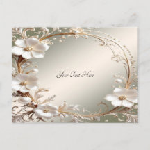 Ornate White Floral Frame Postcard