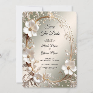 Ornate White Floral Frame Save The Date